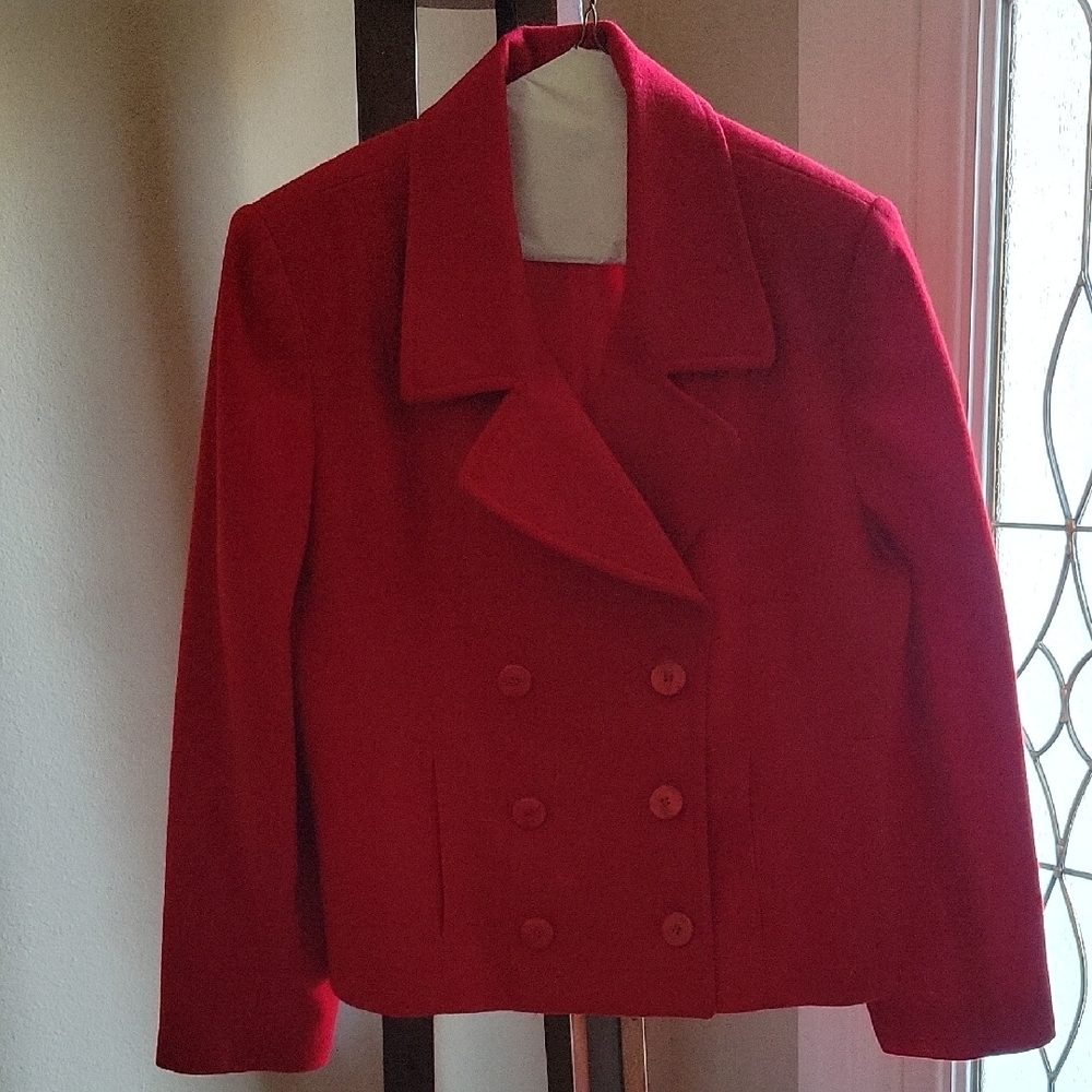 Women's 100% PURE WOOL Red Double-Breasted Jacket LINED
